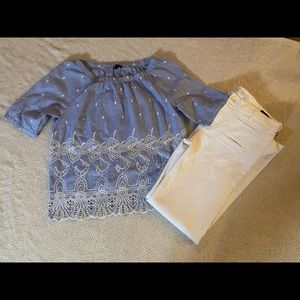 3/4/$20 Off the shoulder blue top with eyelet trim